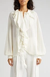 Victoria Beckham Romantic Ruffle Silk Blouse In Vanilla