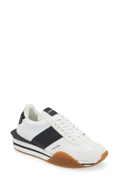 Tom Ford James Mixed Media Low Top Sneaker In White/ Black/ Cream