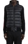 Moncler Quilted Down & Wool Knit Cardigan In Black