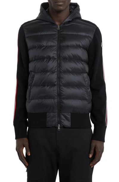 Moncler Quilted Down & Wool Knit Cardigan In Black