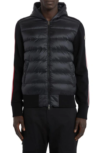 Moncler Wool-lined Hooded Zip-up Sweatshirt In Black