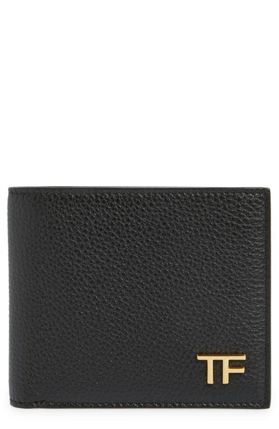 Tom Ford Black Soft Grain Leather T Line Classic Bifold Wallet