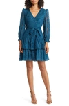 Eliza J Long Sleeve Tiered Faux Wrap Dress In Teal
