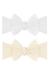 Baby Bling 2-pack Pom Trimmed Bow Headbands In White Lace Oatmeal Lace