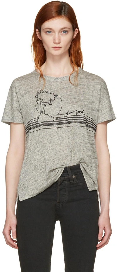 Rag & Bone Rag And Bone Grey Palm Embroidery T-shirt In Heather Gray/black