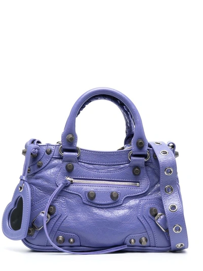 Balenciaga Le Cagole Small Leather Shoulder Bag In Purple