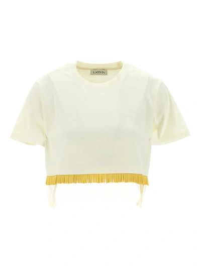 Lanvin Embroidered Cropped T-shirt In Neutrals