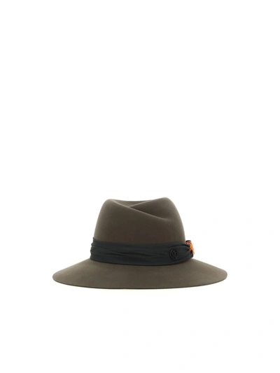 Maison Michel Logo Plaque Fedora Hat In Khaki
