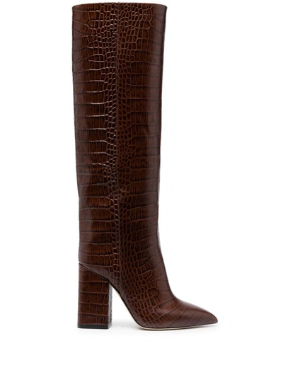 Paris Texas 100mm Crocodile-effect Leather Knee-high Boots In Brown