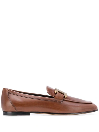 Tod's Kate Elastic Back Leather Loafers In Marrone