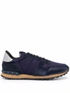 Valentino Garavani Men Blue Fabric And Suede Rockrunner Camouflage Sneakers In Blue