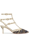 Valentino Rockstud Tweed Cage Pumps In Blue