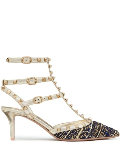 Valentino Garavani Rockstud Tweed Cage Pumps In Multicolour