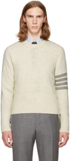 THOM BROWNE White Classic Mohair Crewneck Pullover