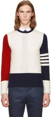 THOM BROWNE THOM BROWNE TRICOLOR CLASSIC FUNMIX CREWNECK PULLOVER,MKA001F-00011