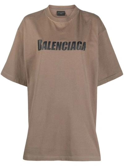 Balenciaga Logo-print Cotton T-shirt In Brown