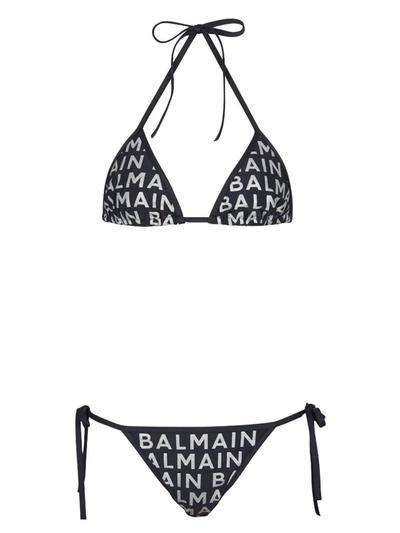 Balmain Glittered Triangle Bikini Set In Black