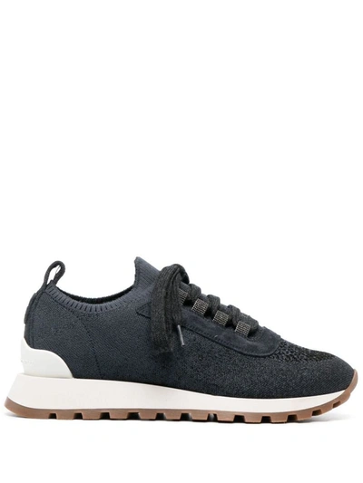 Brunello Cucinelli Panelled Low-top Sneakers In Blue