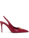 Dolce & Gabbana Glossy Red Slingback Pumps With Gold Logo In Red