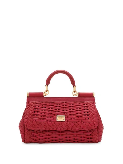 Dolce & Gabbana Sicily Interwoven Small Shoulder Bag In Red