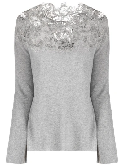 Ermanno Scervino Corded-lace Cashmere Knitted Top In Grey