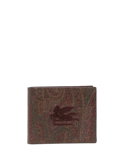 Etro Paisley Embroidered Logo Wallet In Brown