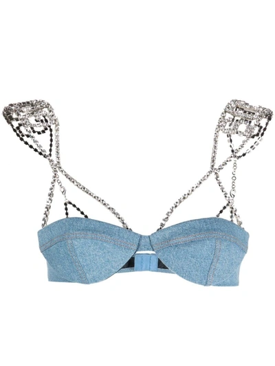 Gcds Jewel Shoulder Denim Top In Blue