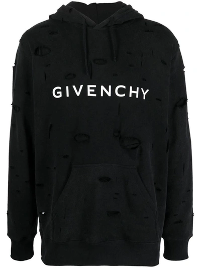 Givenchy Archetype Distressed-finish Hoodie In Noir Fume