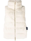 Herno Faux-fur Zipped Quilted Gilet In Beige