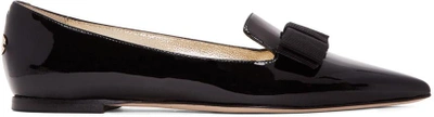 Jimmy Choo Gala Black Patent Leather Pointy Toe Flats With Bow