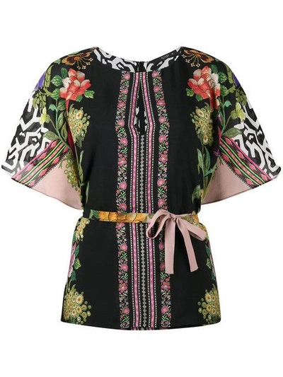 Etro Floral Butterfly Convertible Silk Blouse In Black
