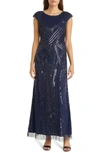 PISARRO NIGHTS EMBELLISHED CAP SLEEVE GOWN