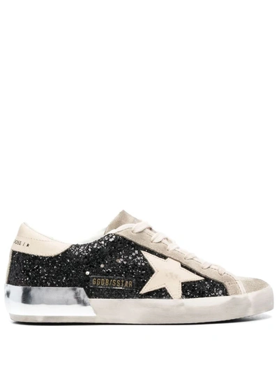 Golden Goose Super-star Glitter-detail Sneakers In Black/teupe/buttercream