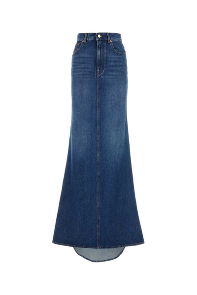 Valentino High Waist Denim Long Skirt In Blue