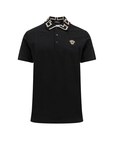 Versace 黑色 Greca Collar Polo 衫 In Black