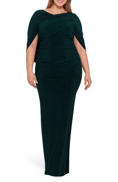 Betsy & Adam Plus Size Ruched Gown In Green