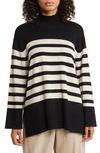 Masai Copenhagen Fasoni Stripe Mock Neck Sweater In Black/ Fog