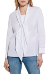 Misook Tie Neck Poplin Blouse In White