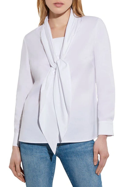 Misook Tie Neck Poplin Blouse In White