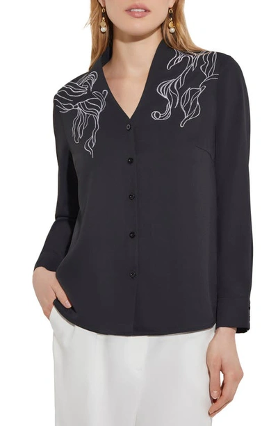 Misook Abstract Embroidered Button-up Shirt In Multi