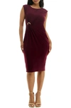 Nina Leonard Side Gather Shift Dress In Deep Wine