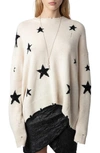 ZADIG & VOLTAIRE MARKUS INTARSIA STAR DESTROYED CASHMERE SWEATER