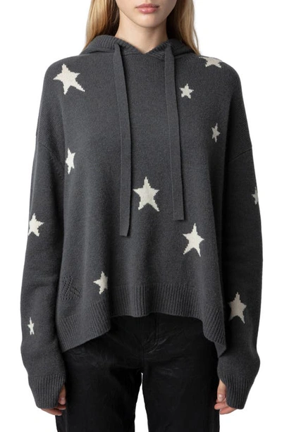 Zadig & Voltaire Marky Intarsia Star Cashmere Hoodie In Ardoise
