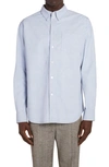 Bottega Veneta Oxford Print Leather Button-down Shirt In 4132 Light Blue