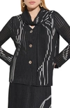 MISOOK RIB ABSTRACT STITCH JACKET WITH REMOVABLE SCARF