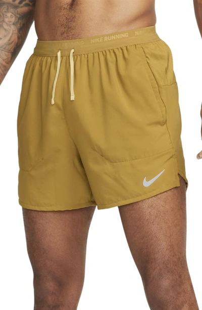 Nike Men's Stride Dri-fit 5" Brief-lined Running Shorts In Bronzine/ Buff Gold