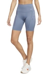 Nike Women's Go Firm-support High-waisted 8" Biker Shorts With Pockets In Diffused Blue/black