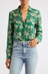 ALICE AND OLIVIA ELOISE FLORAL PRINT SILK BLOUSE