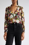 ALICE AND OLIVIA REILLY FLORAL LONG SLEEVE BLOUSE
