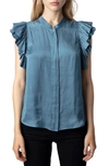 ZADIG & VOLTAIRE TIZA RUFFLE SATIN BUTTON-UP BLOUSE